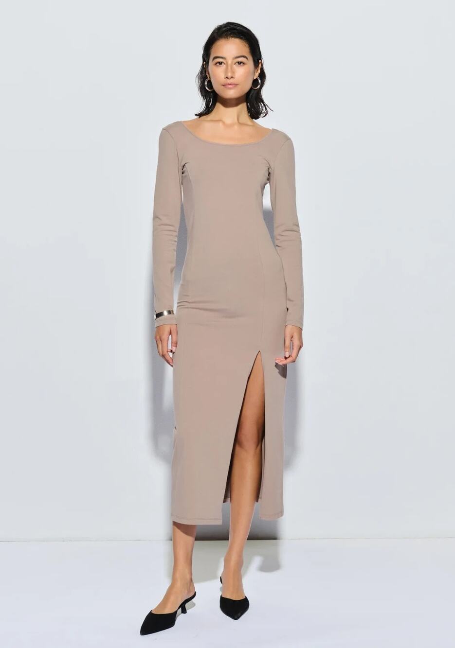 Nation Los Angeles Alma Column Dress Mushroom Small Taupe New w/Tags Pima Cotton